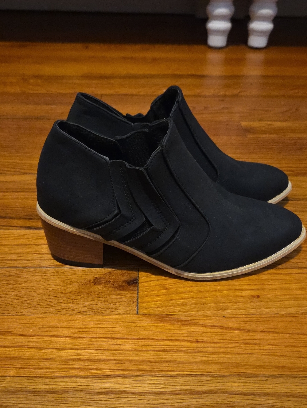Women's Black Ankle Booties with Low Block Heel